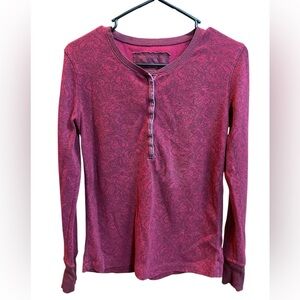 EDDIE BAUER RETRO BURGUNDY FLORALS LONG UNDERWEAR TOP M